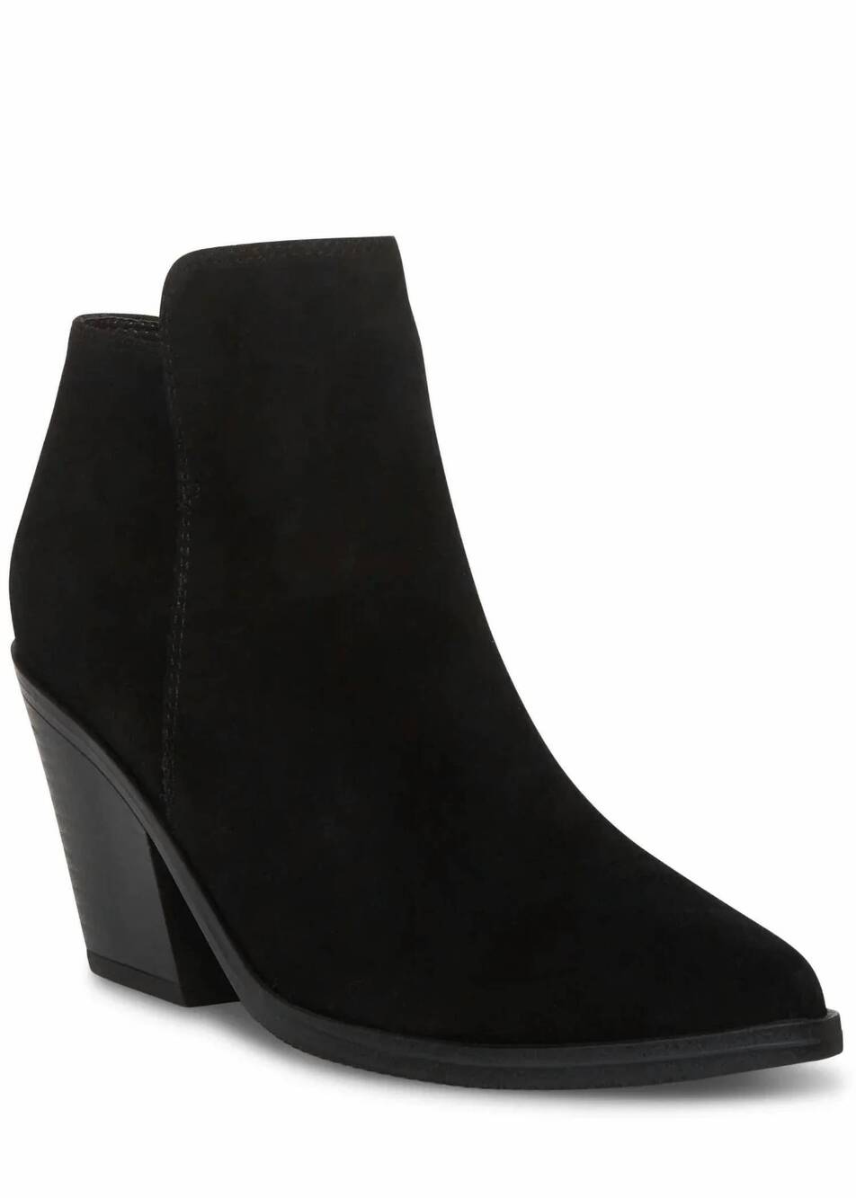 NEW BLONDO women's suede stacked heel bootie in black